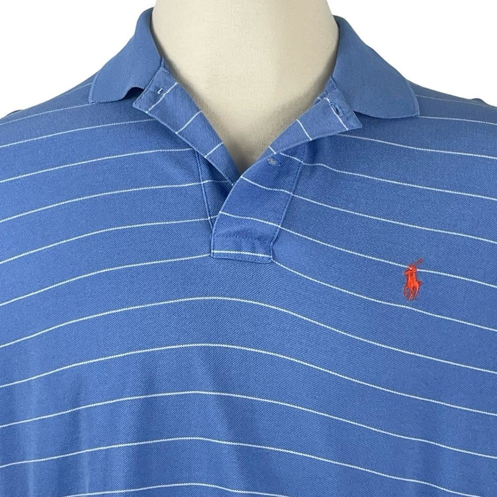 Men's Polo Ralph Lauren Blue & White‎ Striped Cotton Polo XL - Picture 2 of 5